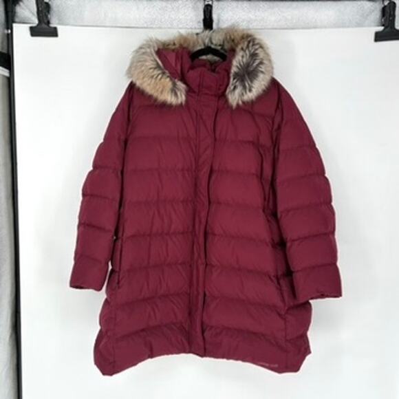 Lands' End Women's Wine Red Hooded Down Zip Puffer Coat - Plus 2X Petite - Picture 2 of 10